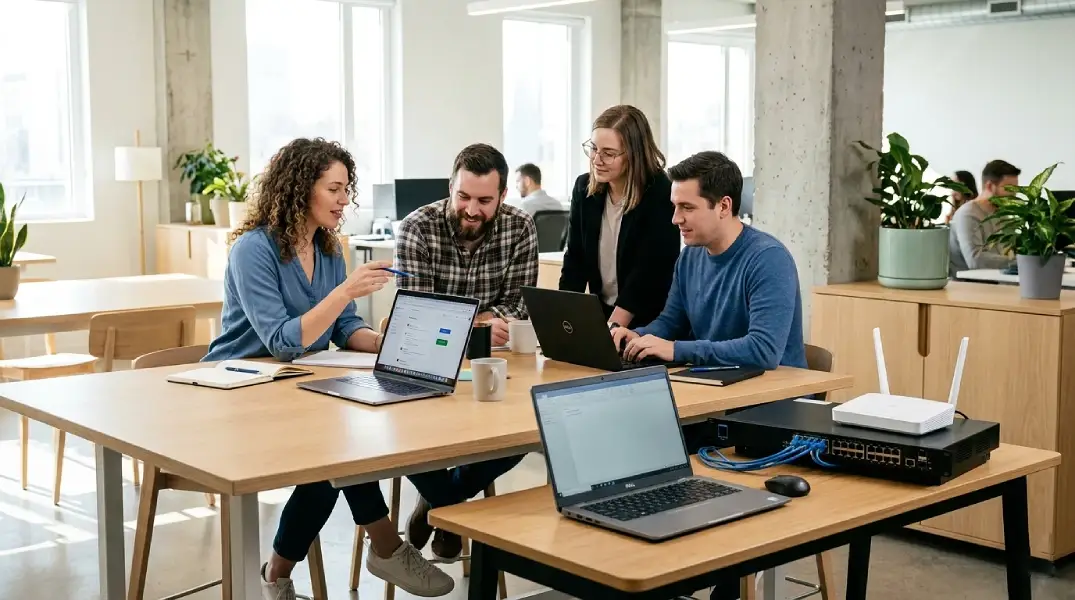 Lawyer sitting at his desk using a computer, could use 'Best IT Guys' for his IT consulting needs